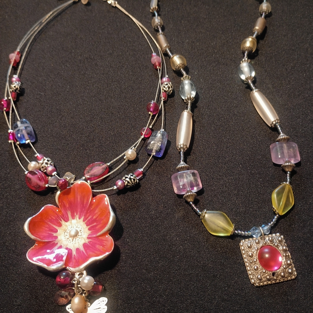 Vintage Chico's Floral Pendant Necklace + Oltreska  Pendant Necklace.